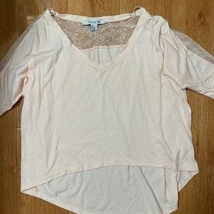 NWOT Women Forever21 Baby Pink Sexy Lace Detail Asymmetrical High Low V Neck Top